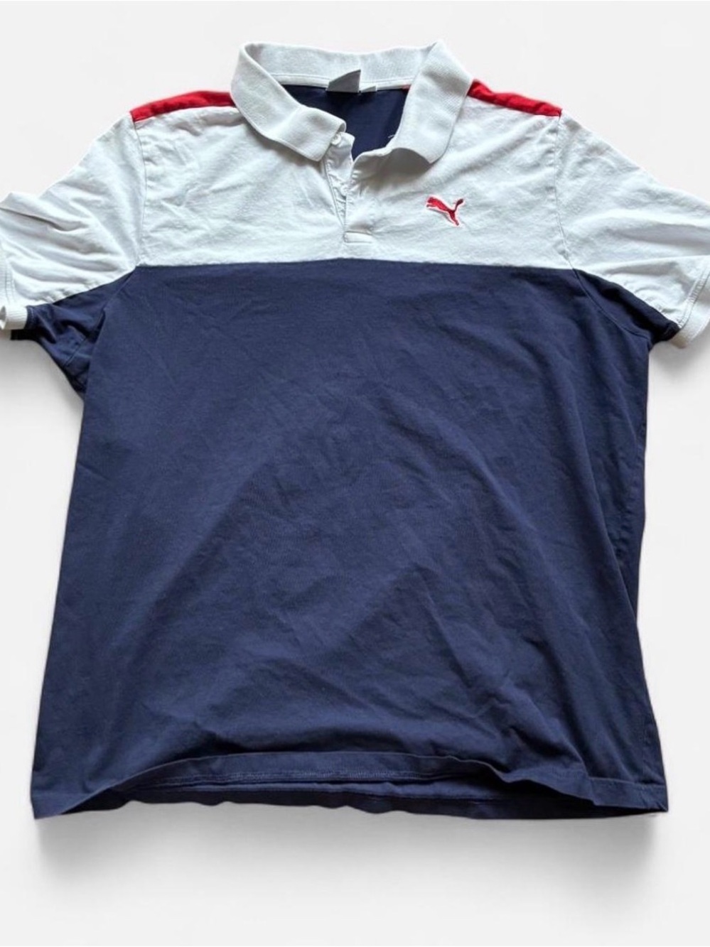 Puma Men’s Colorblock Polo Shirt - Navy, vintage rare 1990 White & Red DEADSTOCK